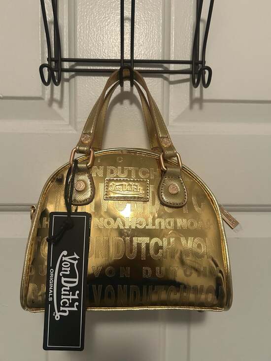 Von Dutch Handbags - Von Dutch Metallic Gold Bowling Bag VDBB-1004GLD